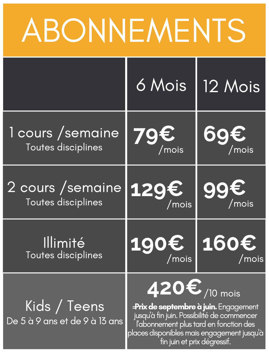 Les abonnements chez Artistic Pole